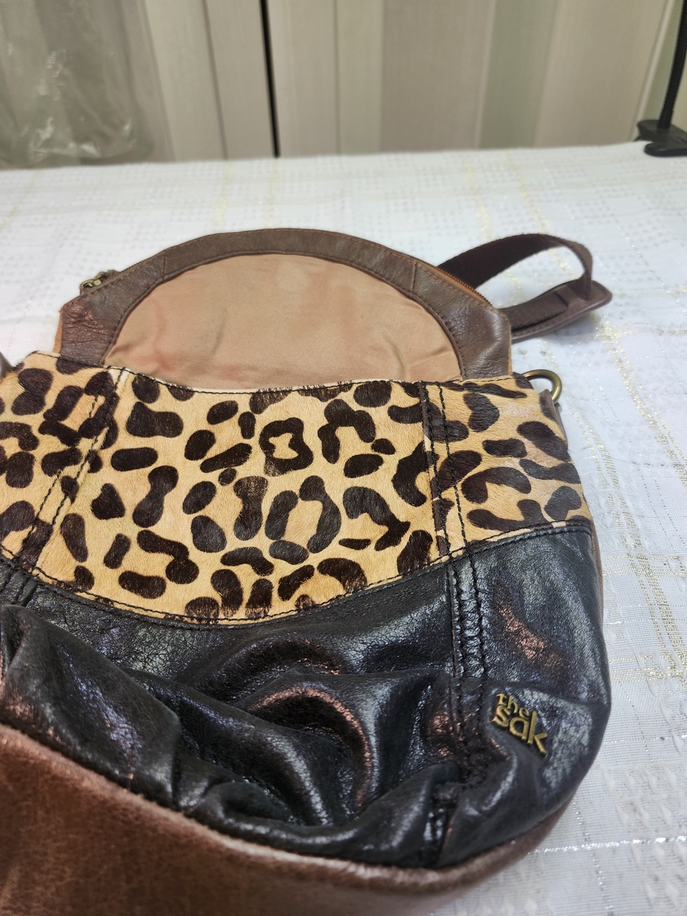 The Sak Brown, Black & Leopard Print Leather Crossbody Bag - Picture 2 of 7